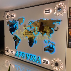 تابلو نقشه جهان با نور مخفی آبی آسمانی تابلو نقشه جهان با نور مخفی آبی آسمانی